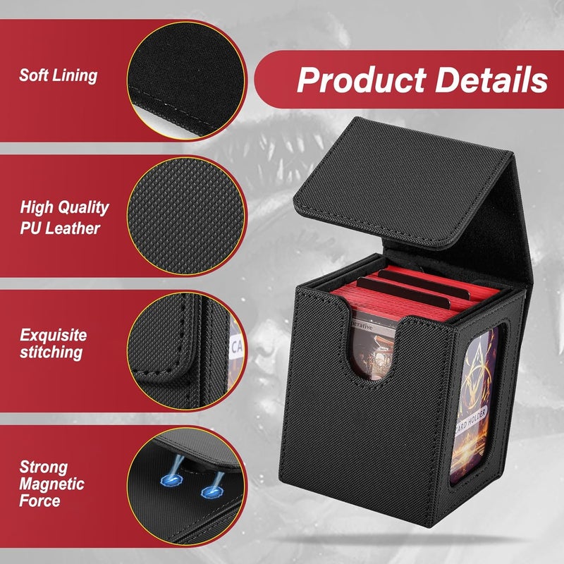 Stepane MTG Deck Box, Double Display Window MTG, Commander Deck Box Fits 120+ Single Sleeved Cards, PU Leather Magnetic Closure Card Box with 2 Dividers&2 Toploaders for TCG, CCG, Black - Image 2